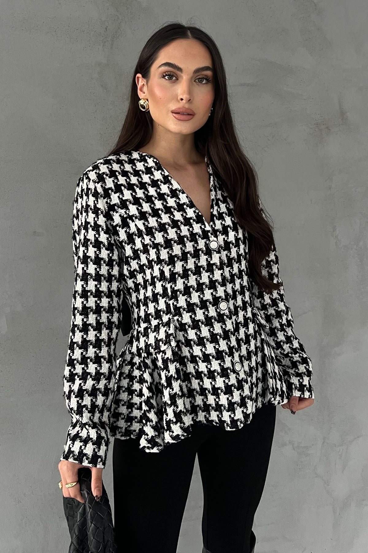 Siyah Kazayağı Kurdele Detay Tasarım Ceket SY-2766-Siyah