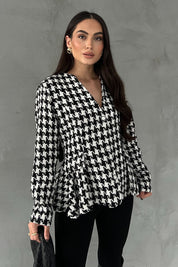 Siyah Kazayağı Kurdele Detay Tasarım Ceket SY-2766-Siyah