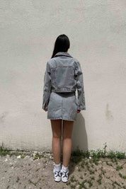 Gri İnci Detaylı Denim Etek Ceket Takım SY-1976-Gri