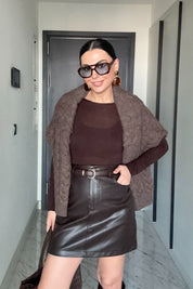 Kahverengi Deri Mini Etek SY-3522-Kahverengi