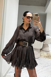 Kahverengi Kemer Detaylı Kitya Elbise SY-3559-Kahve