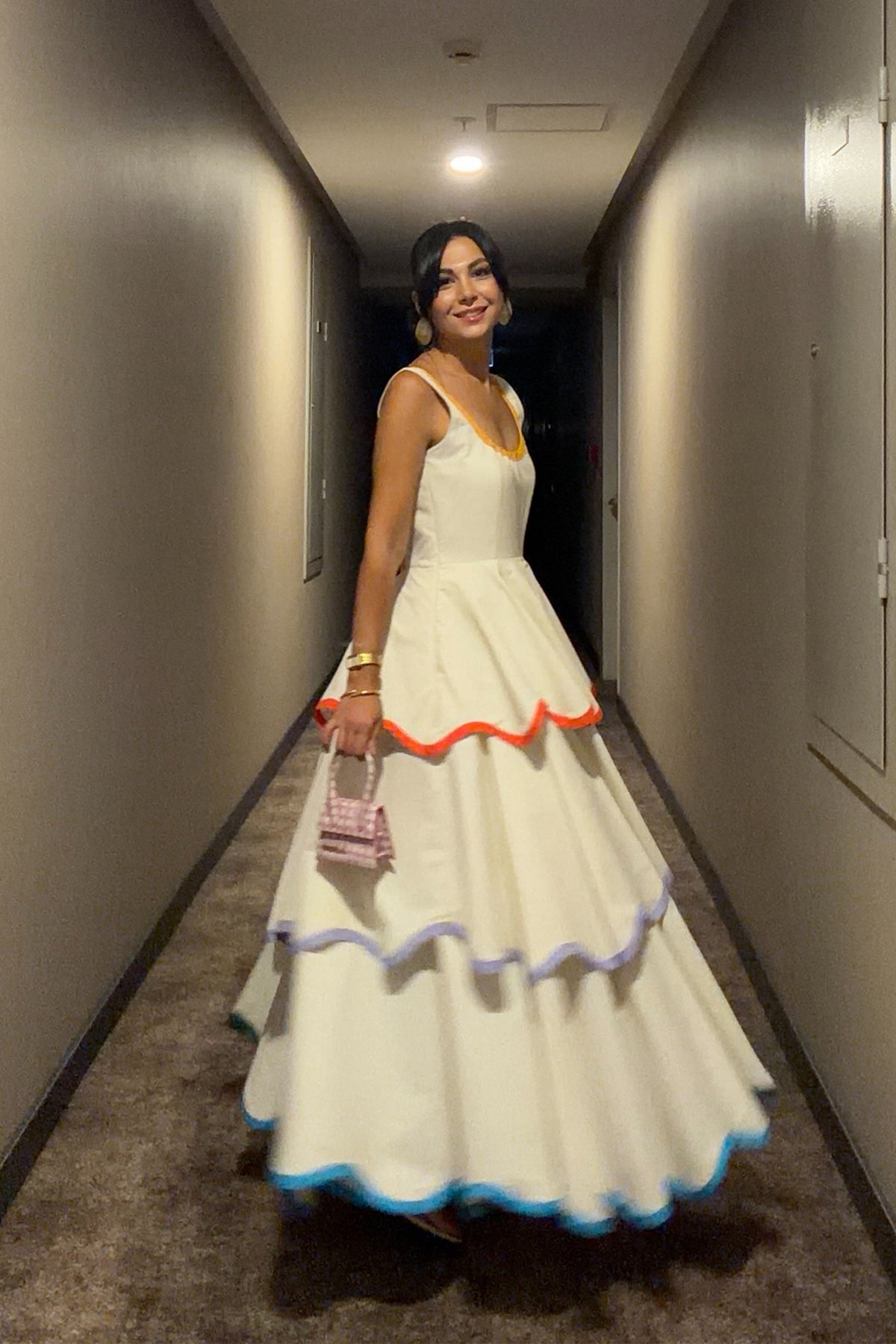 Renkli Biyeli Pinterest Tasarım Elbise SY-3793-Bej