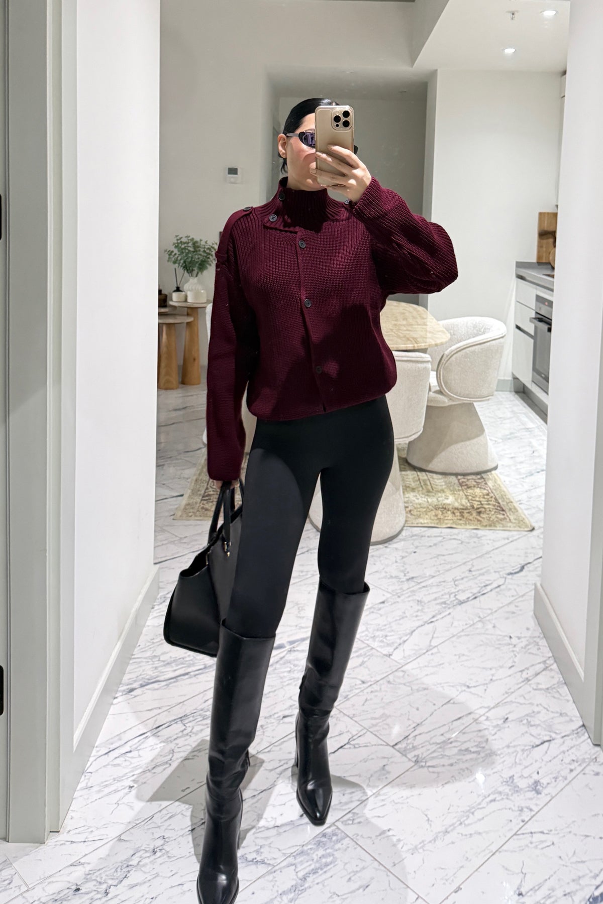 Bordo Siyah Düğmeli Triko Hırka SY-3578-Bordo