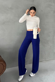 Saks Mavisi Örgü Salaş Pantolon SY-2871-Saks