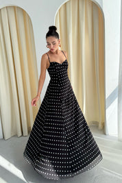 Siyah Puantiyeli Göğüs Kulplu Elbise SY-3292-Siyah