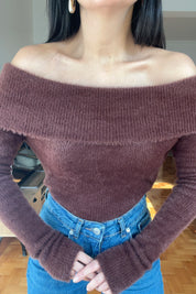 Kahve Madonna Yaka Yumoş Triko Kazak SY-2784-Kahve