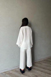 Ekru Lavin Keten Pantolon SY-3370-Ekru