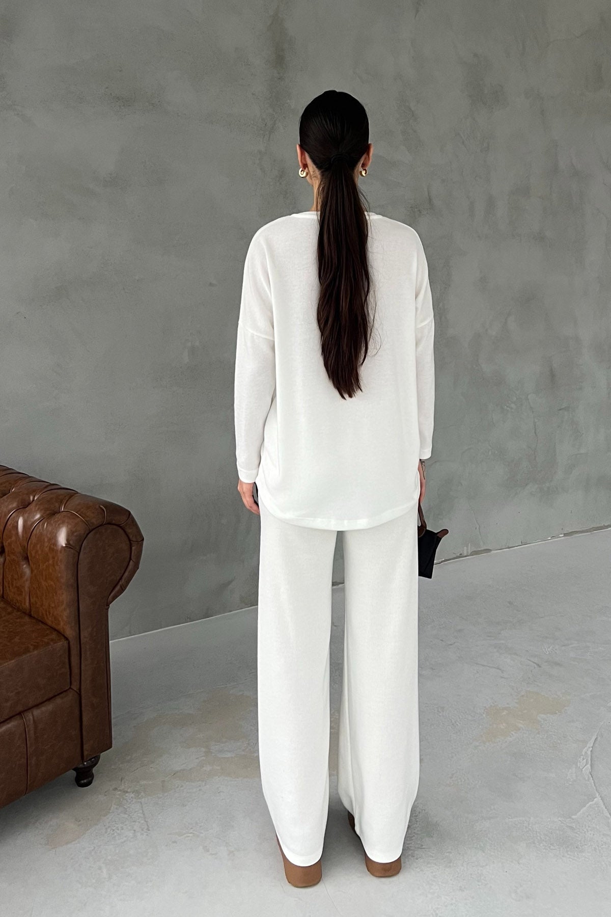 Beyaz Örgü Salaş Pantolon SY-2871-Beyaz