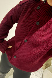 Bordo Siyah Düğmeli Triko Hırka SY-3578-Bordo