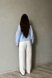 Beyaz Keten Palazzo Pantolon SY-2168-Beyaz