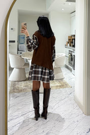 Ekoseli Süveter Detaylı Mini Elbise SY-3592-Kahve