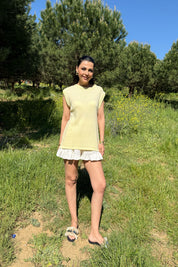 Sarı Sıfır Kol Triko Bluz SY-3127-Sarı