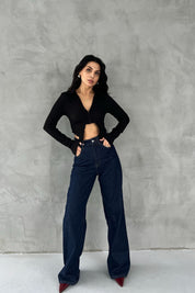 Siyah Bağlama Detaylı Crop Bluz SY-2417-Siyah