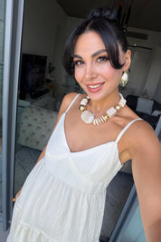 Lissa Ekru Askılı Kruvaze Elbise SY-3801-Ekru
