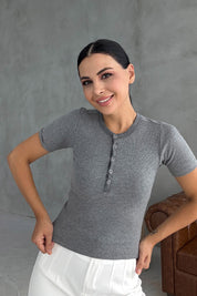 Gri Kısa Kollu Çıtçıtlı Body SY-2966-Gri