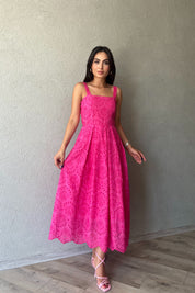 Fuşya Askı Aparat Detaylı Brode Elbise SY-2036-Fuşya