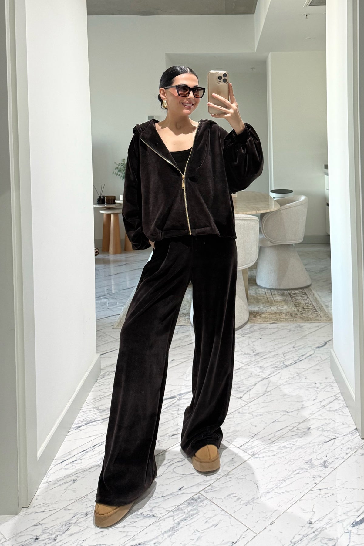 Kahverengi Kadife Üçlü Takım SY-3537-Kahverengi