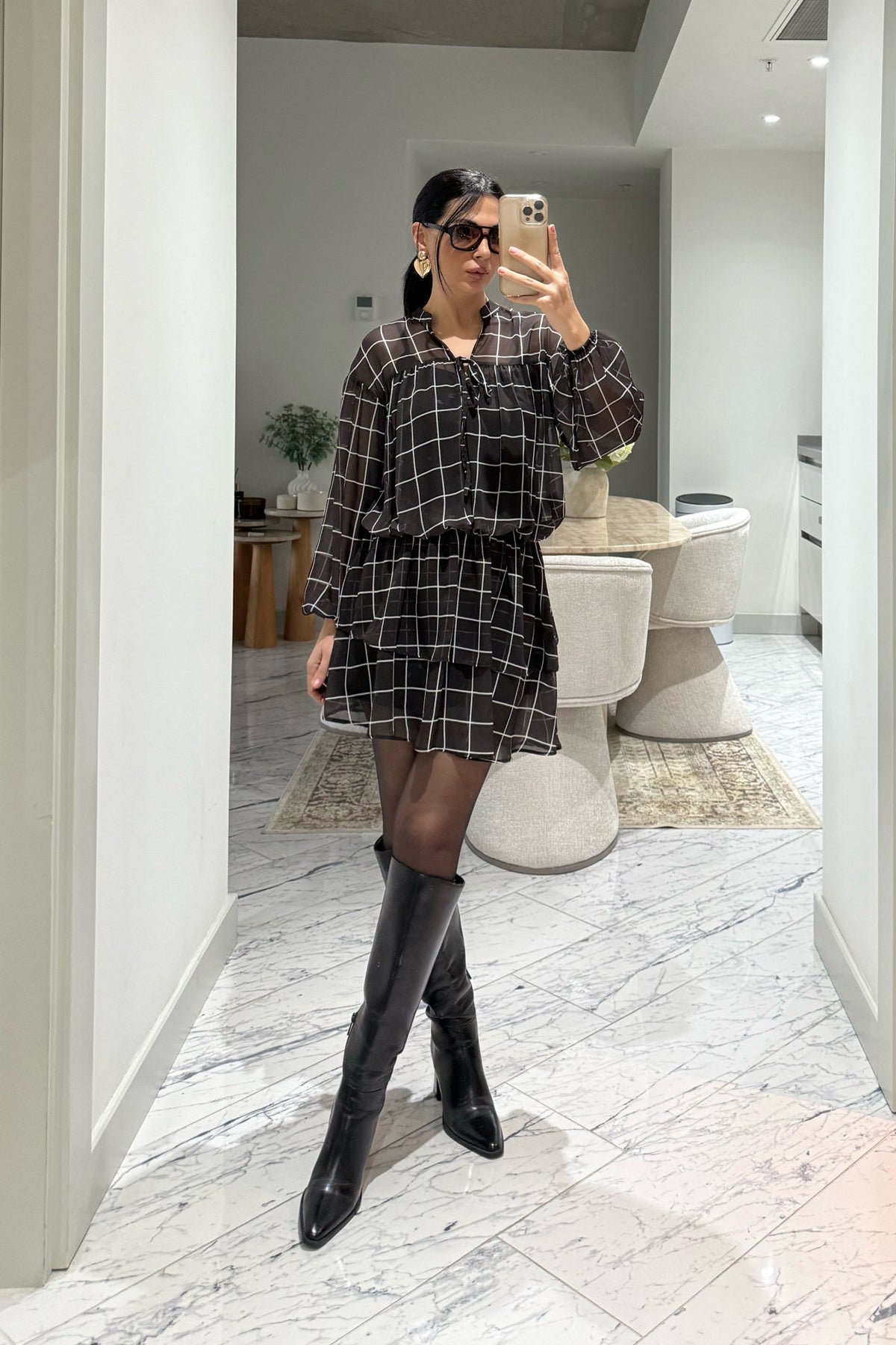 Kahverengi Beli Lastikli Volancia Elbise SY-3515-Kahverengi