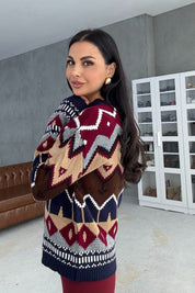 Lacivert Çok Renkli Zigzag Kazak SY-3459-Lacivert