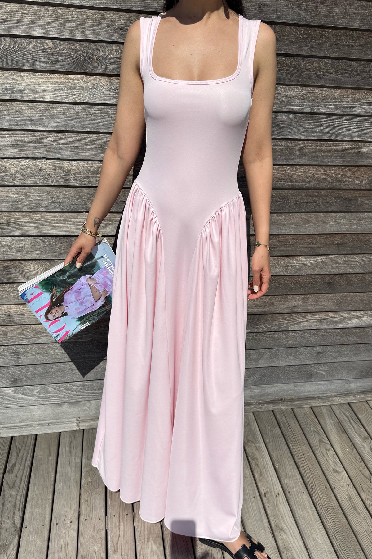 Kalın Askılı Kare Yaka Pembe Elbise SY-3161-Pembe