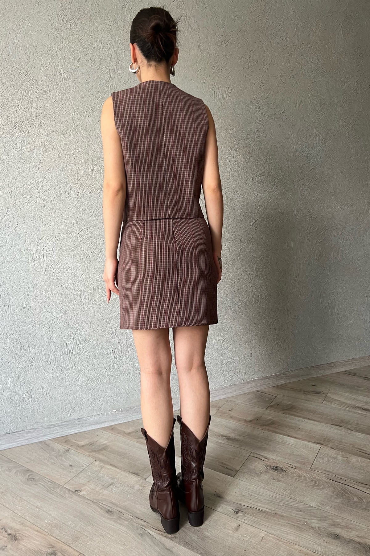 Kahverengi Önden Yırtmaçlı Etek SY-1270-Kahverengi