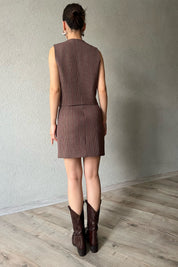 Kahverengi Önden Yırtmaçlı Etek SY-1270-Kahverengi