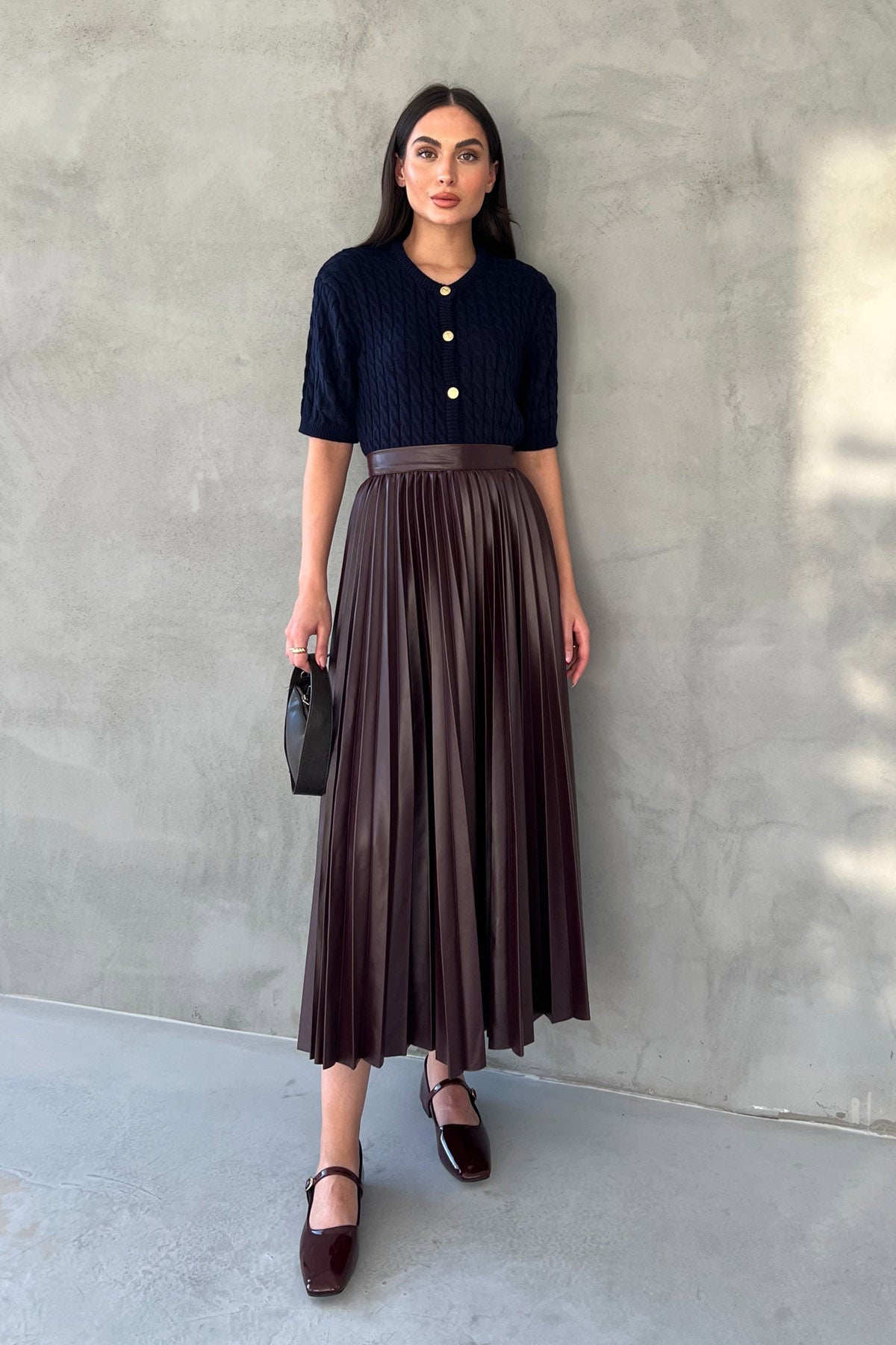 Lacivert Saç Örgülü Gold Düğme Detaylı Triko Hırka SY-2518-Lacivert