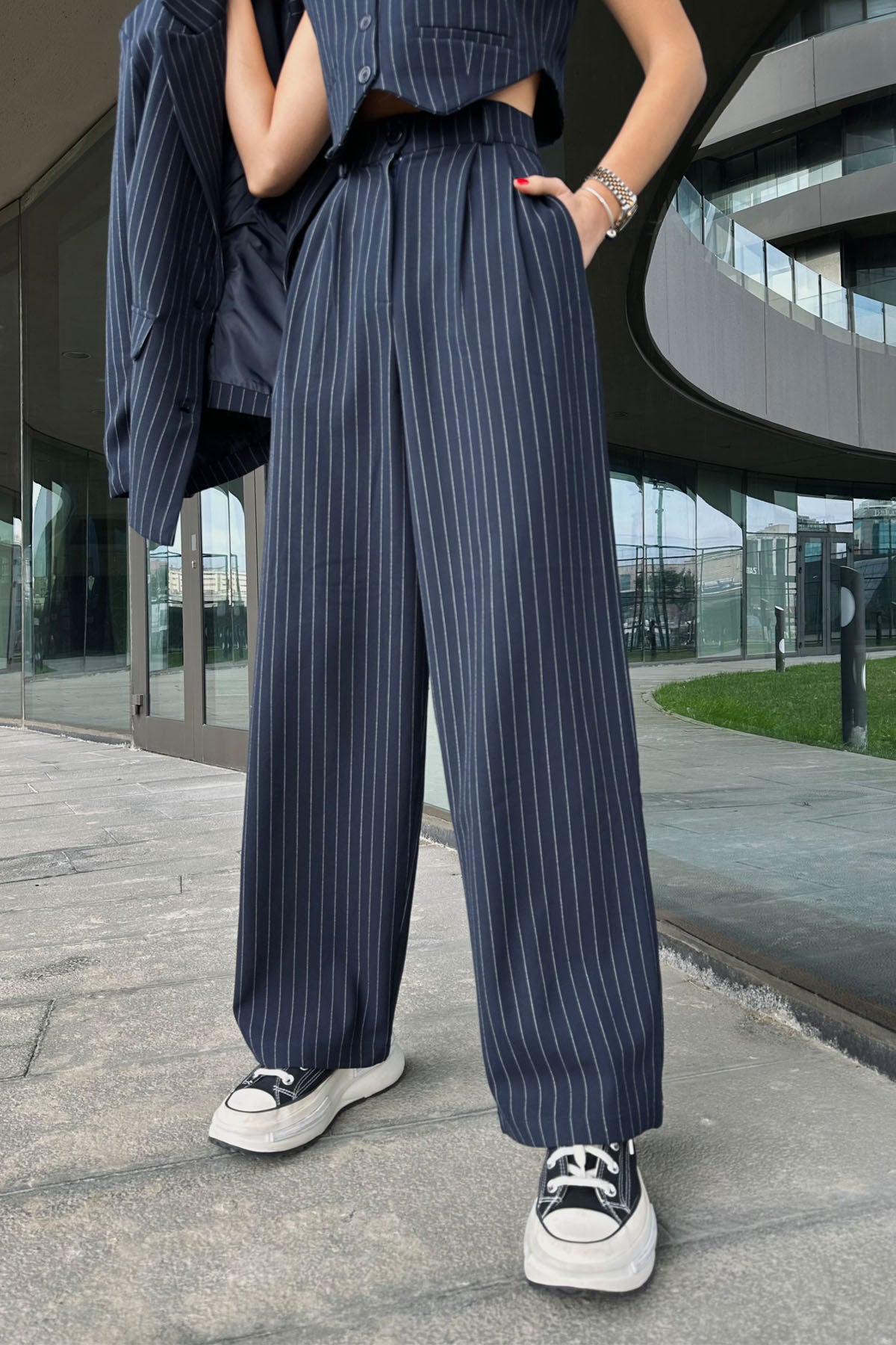 Premium Lacivert Kadın Ceket Yelek Pantolon Takım SY-0035-Lacivert