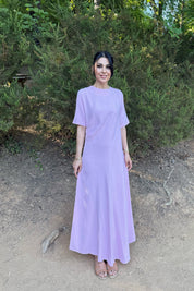 Pembe Bisiklet Yaka Pile Detaylı Elbise SY-2059-Pembe