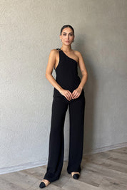 Siyah Pileli Tek Arka Cep Detaylı Pantolon SY-2343-Siyah