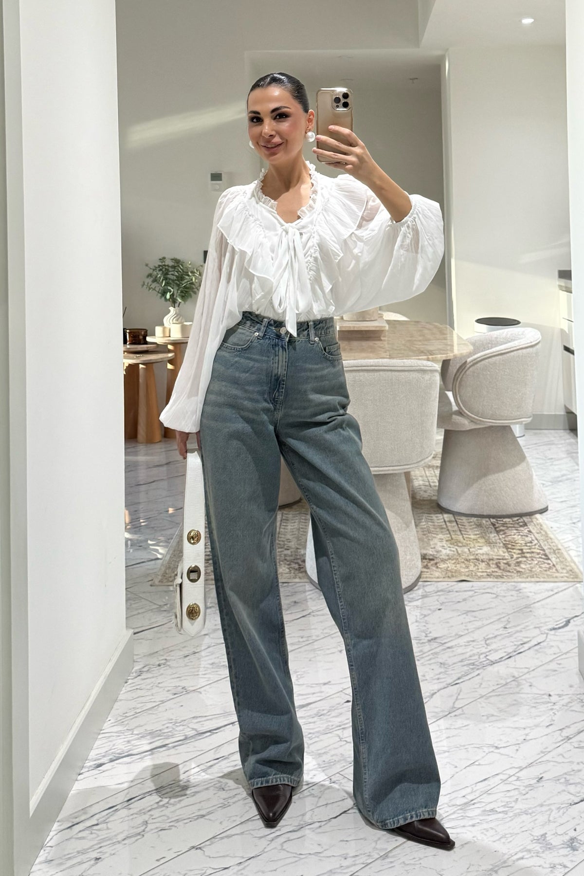 Eskitme Wide Leg Mavi Jean SY-3532-Mavi