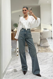 Eskitme Wide Leg Mavi Jean SY-3532-Mavi