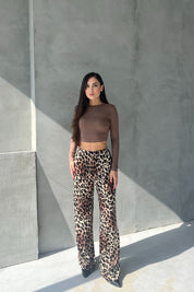 Leopar Desen Beli Lastikli Saten Pantolon SY-2660-Leopar