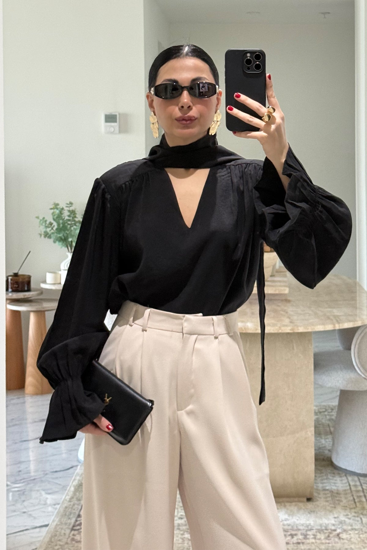 Vatkalı Şal Detaylı Siyah Bluz SY-3658-Siyah