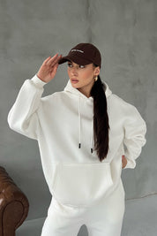 Ekru  Kapüşonlu Ön Cep Detaylı Eşofman Takımı SY-2393-Ekru