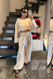 Bej Gipeli Bel Pantolonlu Müslin Takım SY-3783-Bej