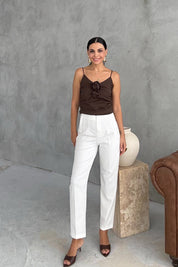 Ekru Çift Pensli Fleto Cepli Pantolon SY-3106-Ekru