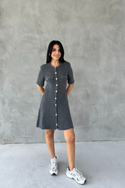 Antrasit Sahte Cep Detaylı Gold Düğmeli Triko Elbise SY-2534-Antrasit