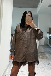 Kahverengi Ekose Rihanna Gömlek SY-3493-Kahverengi