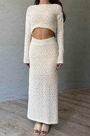 Bej Örme Detaylı Naturel Etek Bluz Takım SY-1626-Bej