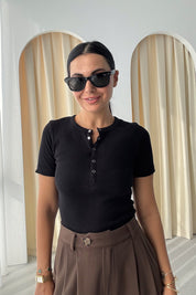 Siyah Kısa Kollu Çıtçıtlı Body SY-2966-Siyah