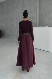 Mürdüm Kemer Detaylı Etek SY-3359-Mürdüm