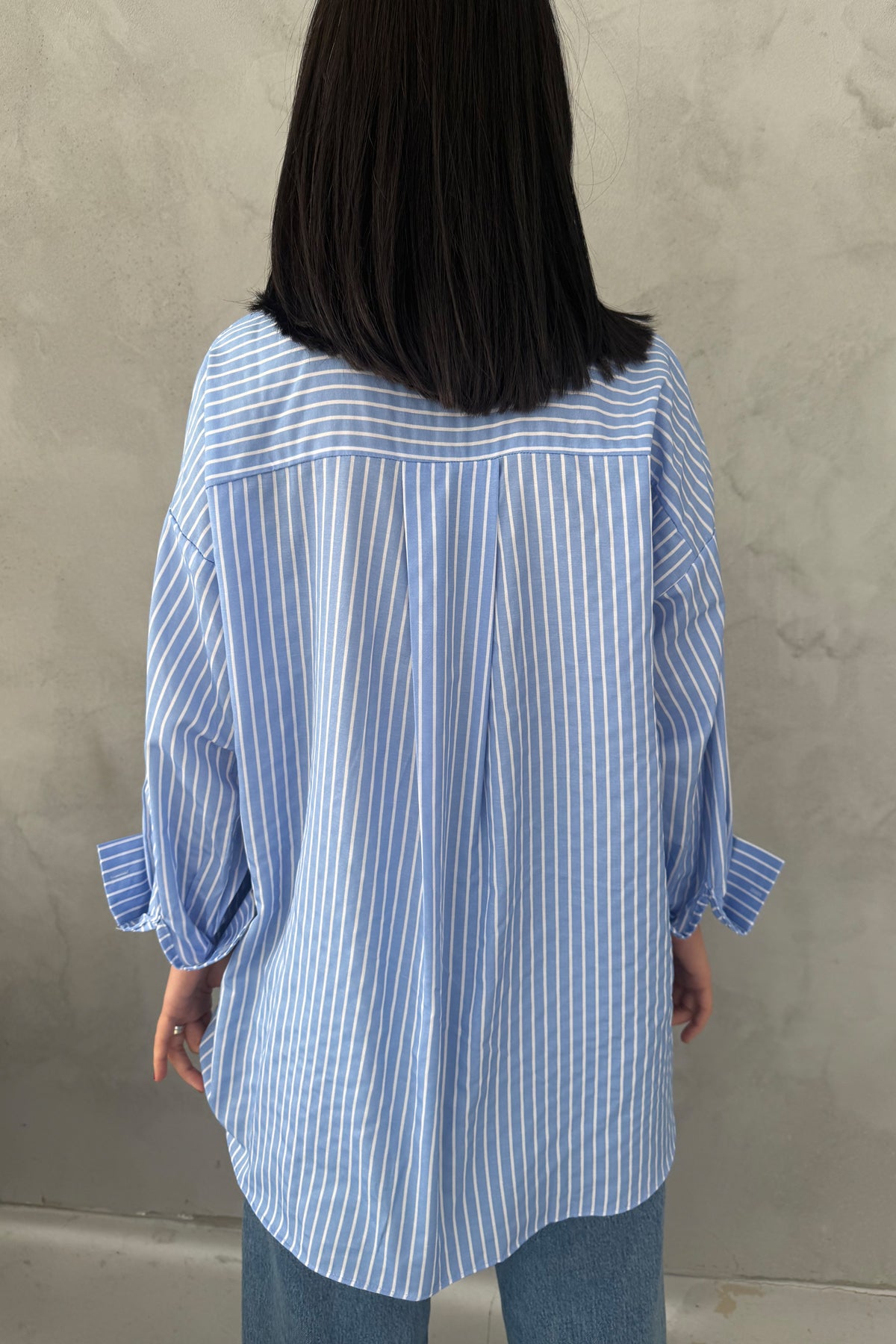Mavi Çizgili Kadın Gömlek SYM-3428-Mavi