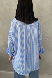 Mavi Çizgili Kadın Gömlek SYM-3428-Mavi