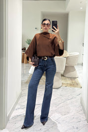 Zr Flare Koyu Lacivert Kemerli Jean SY-3614-Mavi