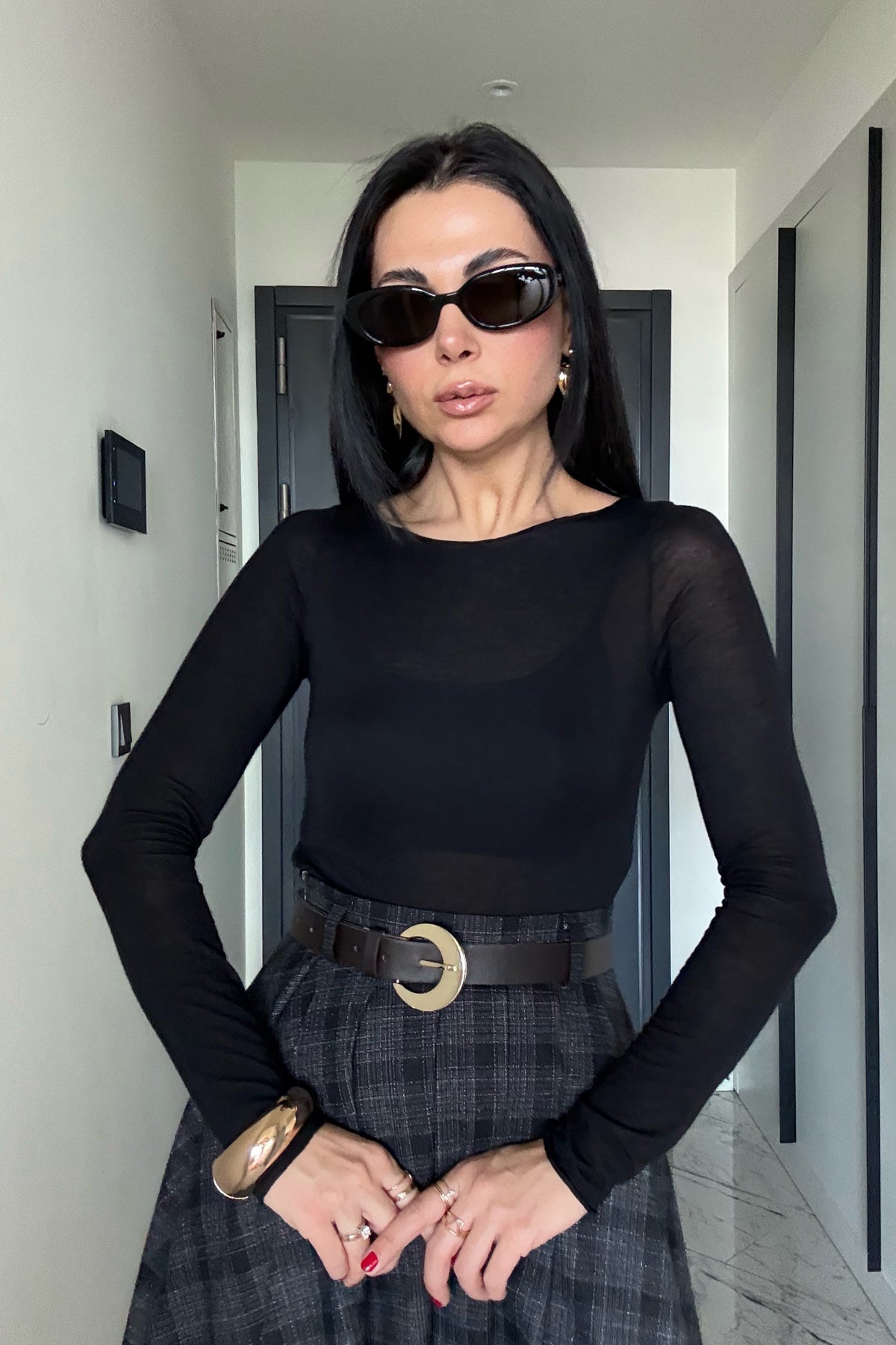 Kayık Yaka Kaşmir Siyah Transparan Body SY-3425-Siyah