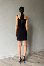 Siyah Gül Detaylı Askılı Elbise SY-1826-Siyah