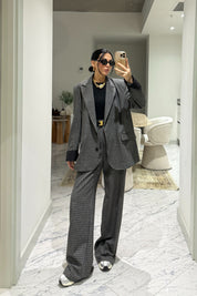 Gri Kareli Blazer Ceketli Pantolon Takım SY-3574-Gri