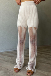 Krem Ajurlu Triko Örme Pantolon SY-2241-Krem