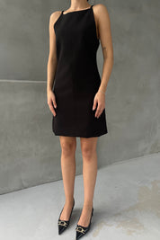 Siyah Kayık Yaka Askılı Kısa Elbise SY-2370-Siyah